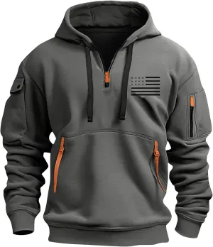 Hoodies for Men Zip up Long Sleeve Hooded Sweatshirt Vintage Drawstring Pullover Tops 2024 Fall Tactical Sweatshirt