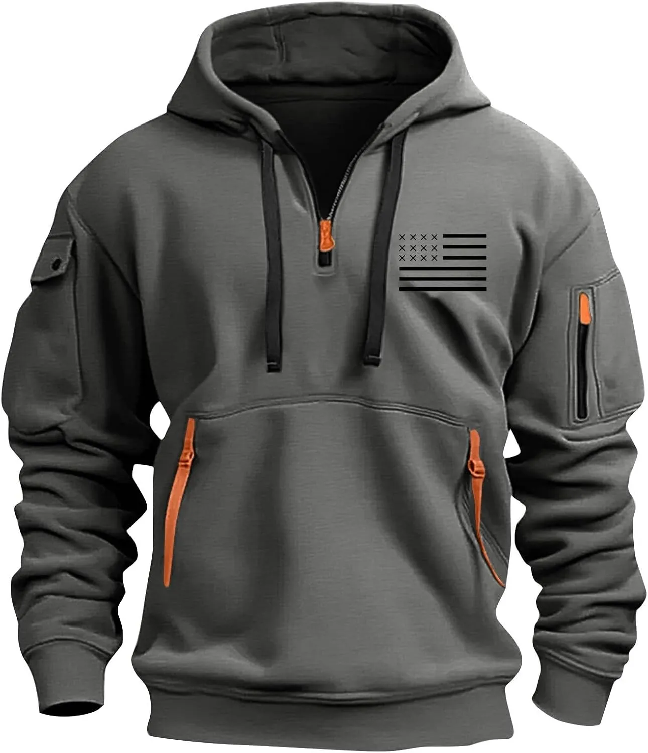 Hoodies for Men Zip up Long Sleeve Hooded Sweatshirt Vintage Drawstring Pullover Tops 2024 Fall Tactical Sweatshirt