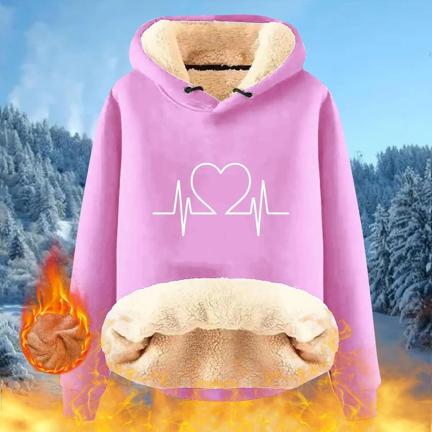 Hoodies for Women Comfy Thermal Outfits Fleece Sherpa Lined Pullover Hooded Sweatshirt Trendy Casual Winter Warm Hoodies