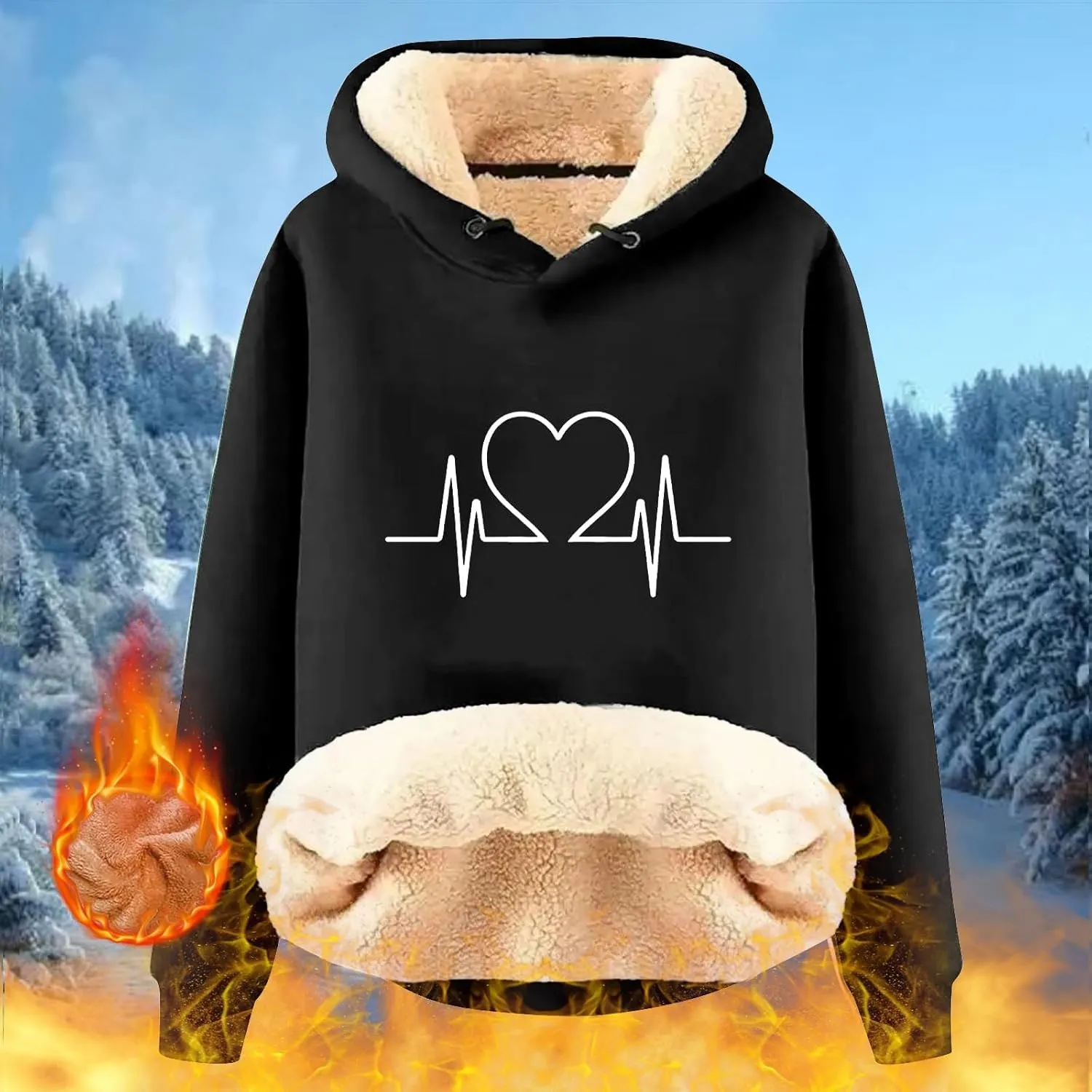 Hoodies for Women Comfy Thermal Outfits Fleece Sherpa Lined Pullover Hooded Sweatshirt Trendy Casual Winter Warm Hoodies