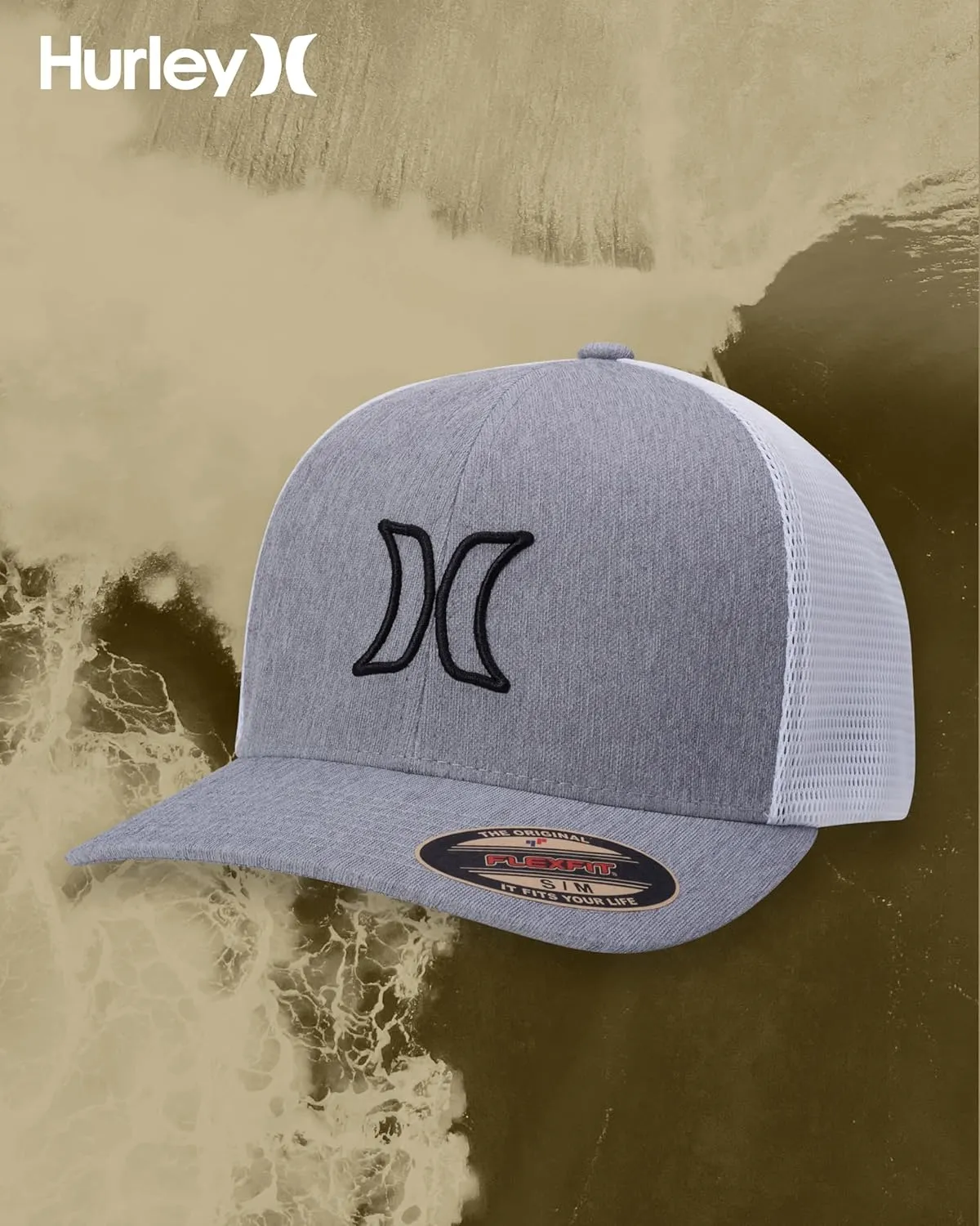 Hurley Men's Trucker Hat - Lightweight Breathable Stretch Mesh Back Curved Bill Baseball Cap with 3D Front Icon Logo