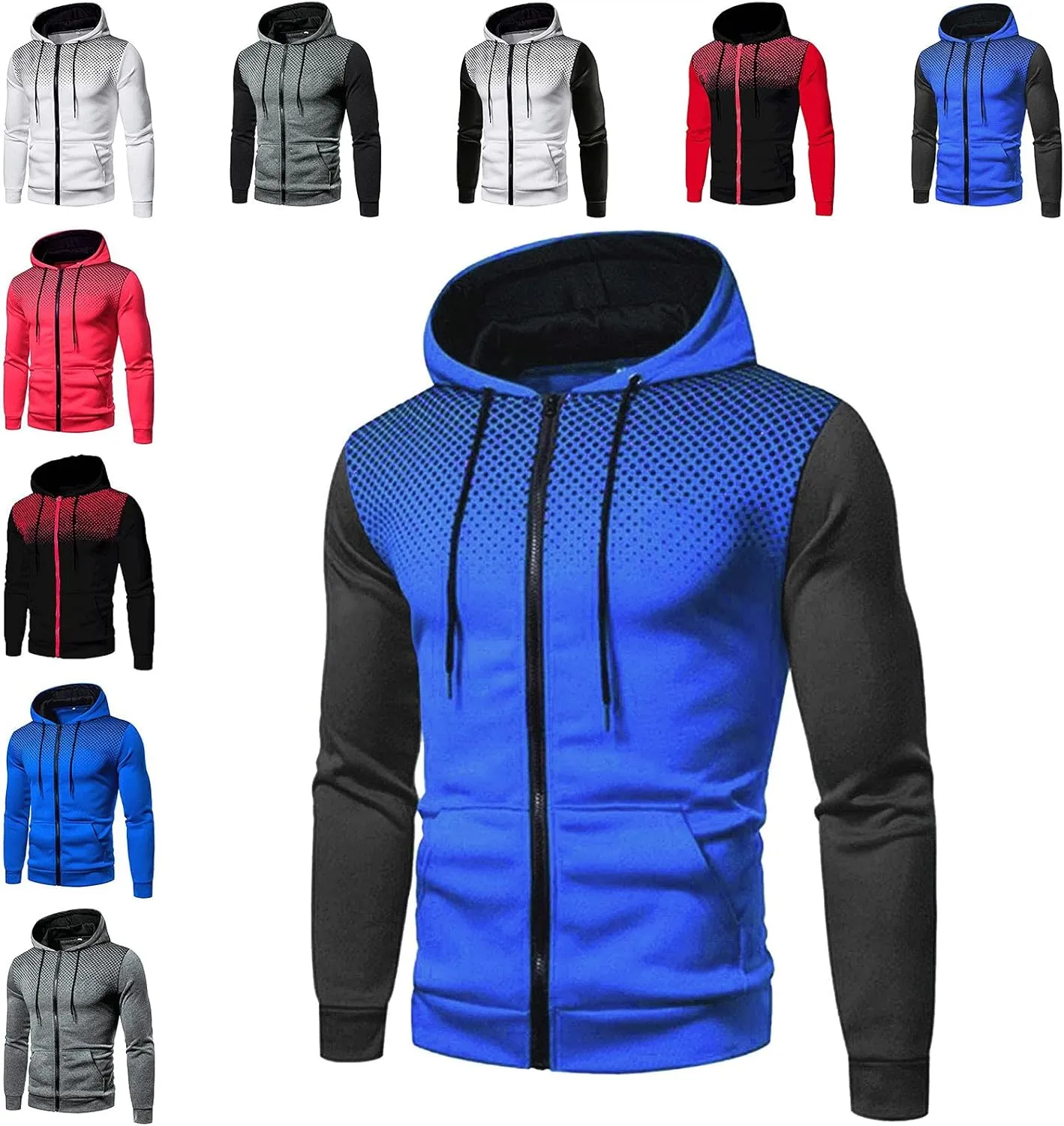 Jackets for Men,Pullover Hoodies for Men Solid Zipper Long Sleeve Hooded Sweatshirts Casual Workout Sport Sweaters Tops