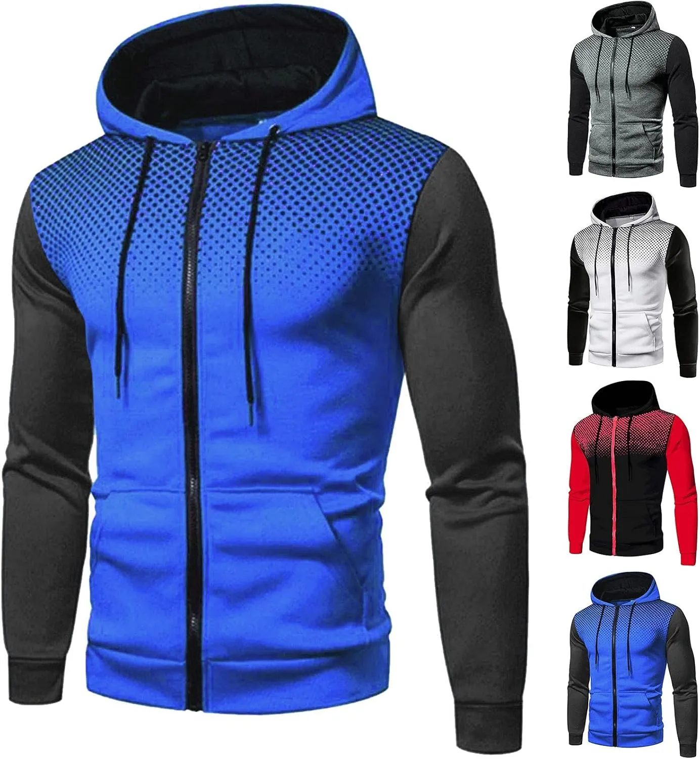 Jackets for Men,Pullover Hoodies for Men Solid Zipper Long Sleeve Hooded Sweatshirts Casual Workout Sport Sweaters Tops
