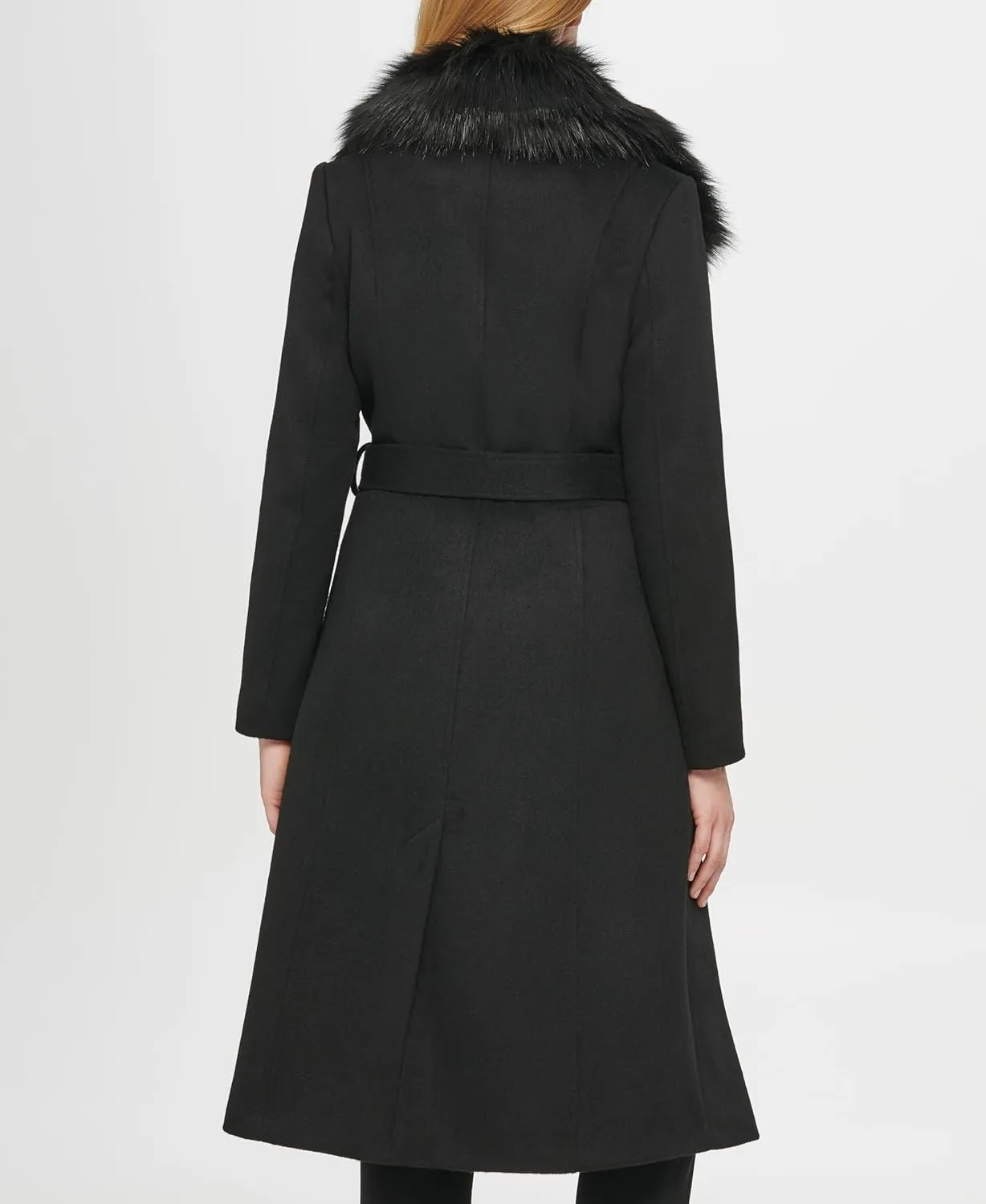 KARL LAGERFELD Women's Luxe Wool Classic Long Wrap Coat W Fur