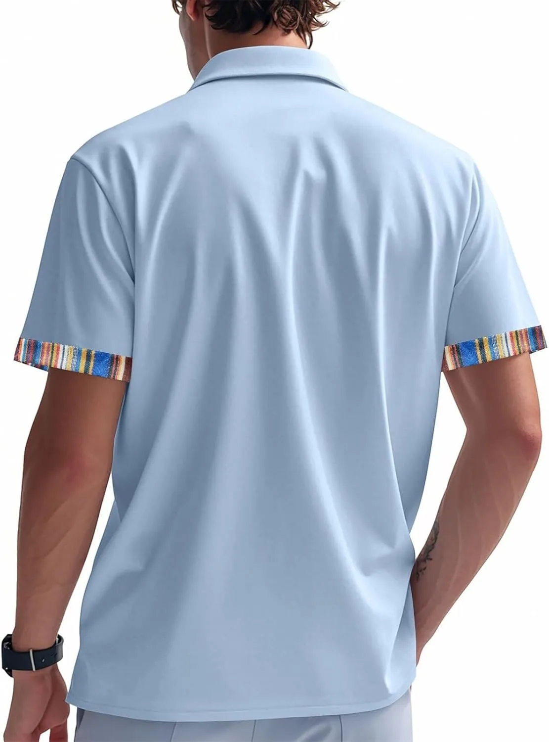 Lapel Collared Muscle Polo Shirts Men Slim Fit Textured Knit Polo Shirts Short Sleeve Button Down Shirts Casual