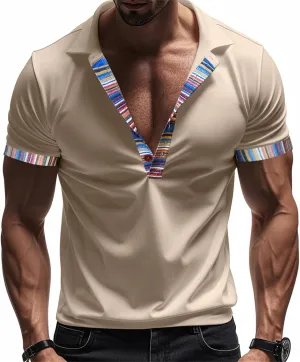 Lapel Collared Muscle Polo Shirts Men Slim Fit Textured Knit Polo Shirts Short Sleeve Button Down Shirts Casual