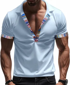 Lapel Collared Muscle Polo Shirts Men Slim Fit Textured Knit Polo Shirts Short Sleeve Button Down Shirts Casual