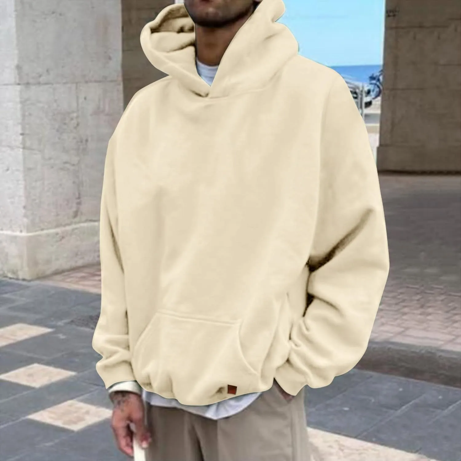 LCMTWX Men Hoodies Casual Hoodies for Men Solid Hooded Sweater Top Pullover Hooded Sweatshirt for Men Pullover Hooded