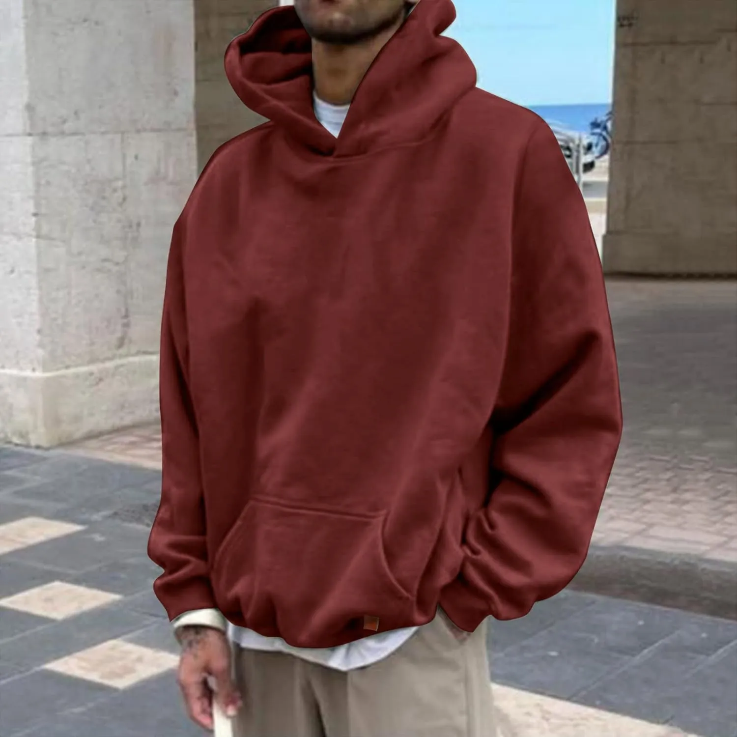 LCMTWX Men's Hooded Fleece Sweatshirt Loose Solid Hooded Sweater Top Men's Hooded Fleece Sweatshirt Sports Hooded Jacket