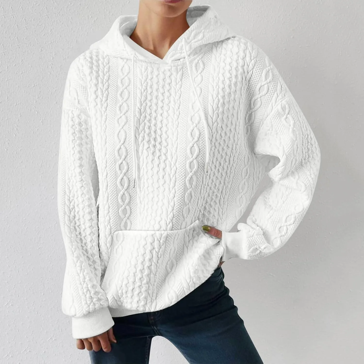 LCMTWX Womens Winter Fuzzy Fleece Jacket New Solid Hooded Thickened Jacquard Long Sleeve Sweater Coat Top Hooded Coats