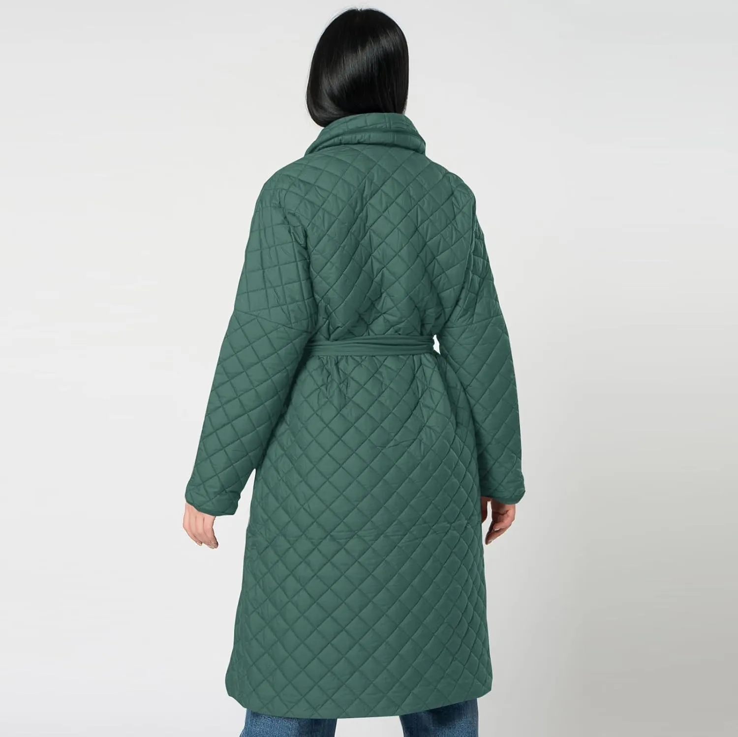 lcziwo Women's Oversized Quilted Coat Diamond Plaid Wrap Waist Puffer Jacket Winter Warm Casual Long down Coat with Belt