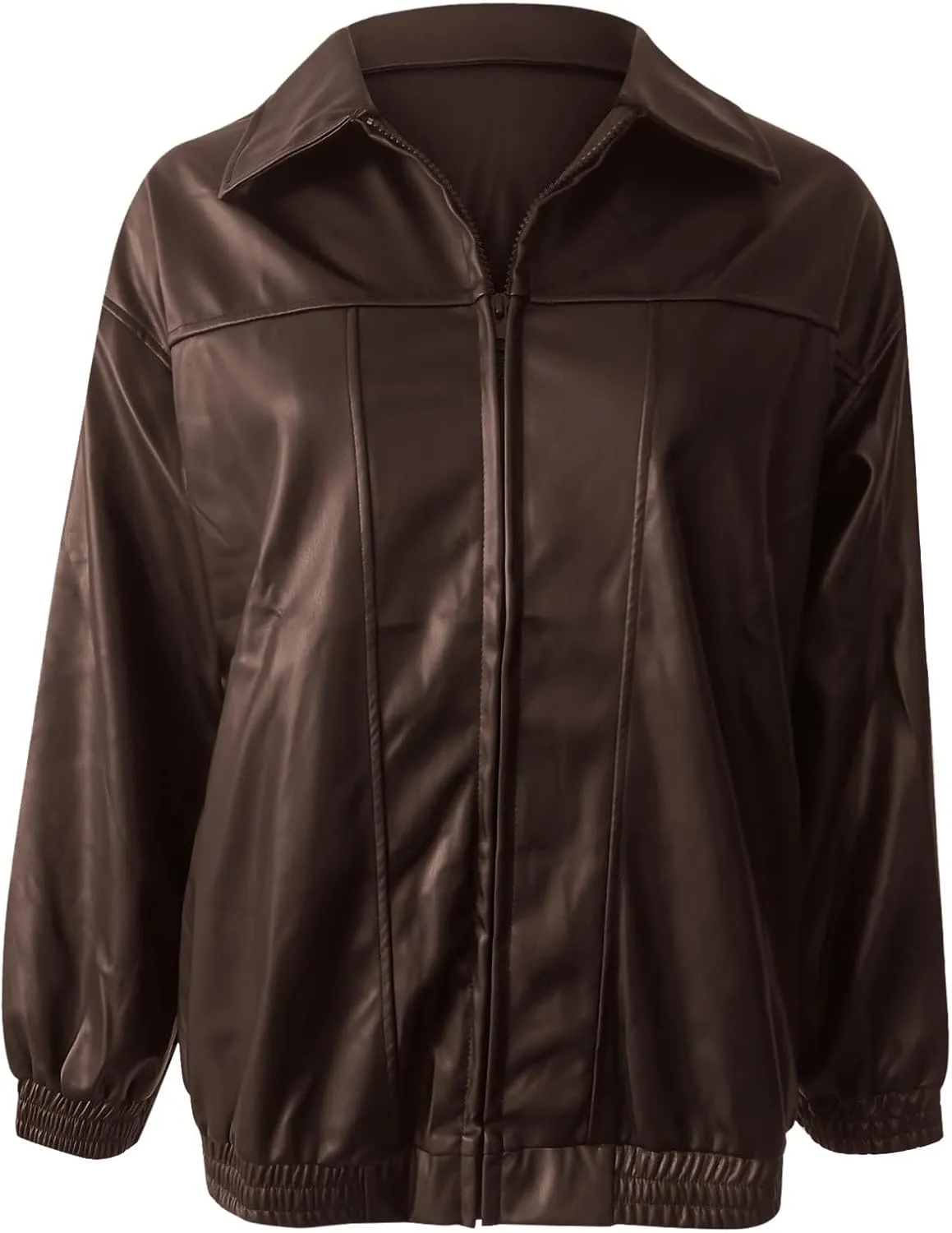 Leather Jackets for Women Long Sleeve Lapel Full Zip Lightweight Jacket Loose Fit Casual Windbreaker Athletic Jacket