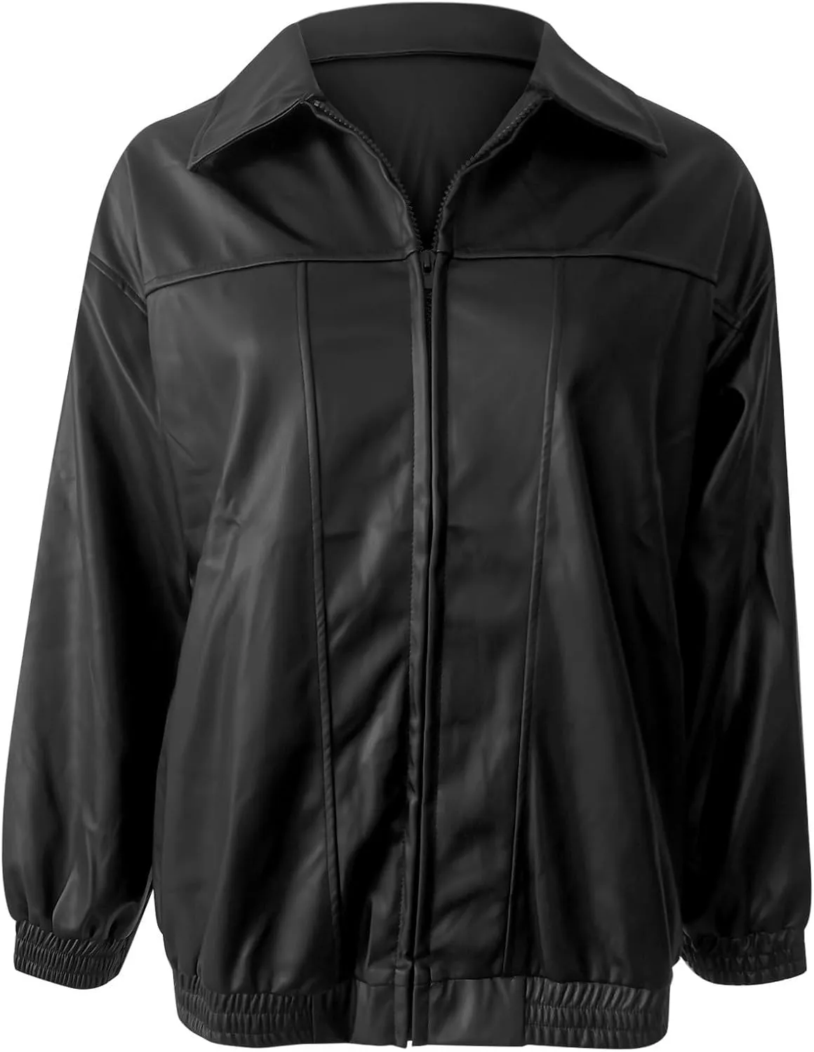 Leather Jackets for Women Long Sleeve Lapel Full Zip Lightweight Jacket Loose Fit Casual Windbreaker Athletic Jacket