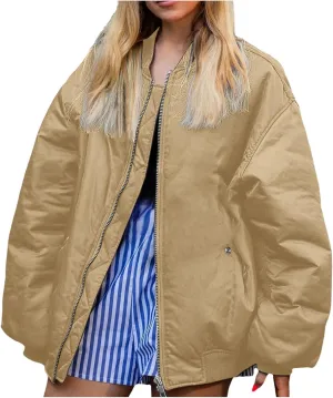 Lightweight Jackets for Women Loose Fit Solid Color Full Zip Baseball Jacket Outdoor Athletic Hiking Fall Outwear
