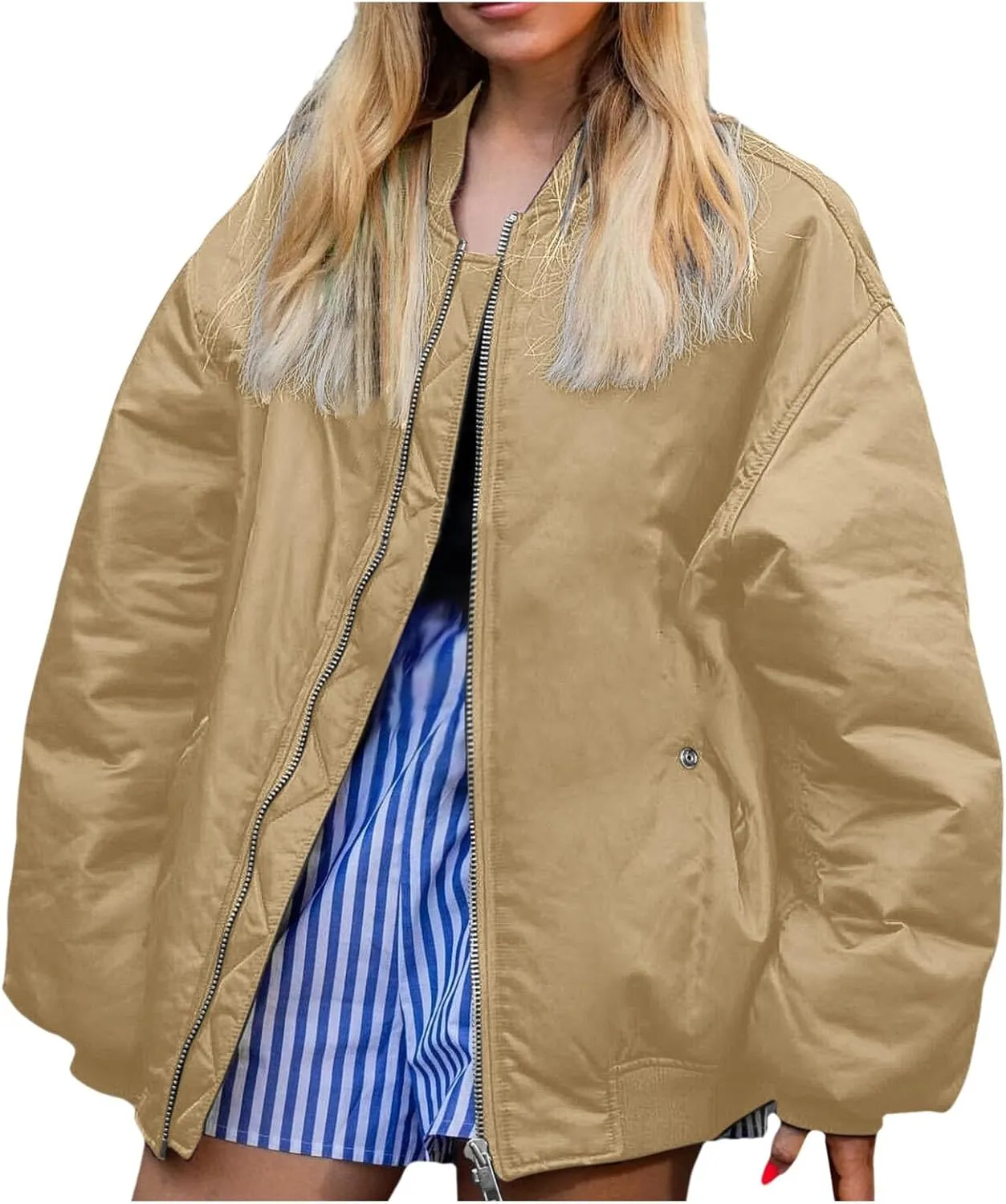 Lightweight Jackets for Women Loose Fit Solid Color Full Zip Baseball Jacket Outdoor Athletic Hiking Fall Outwear