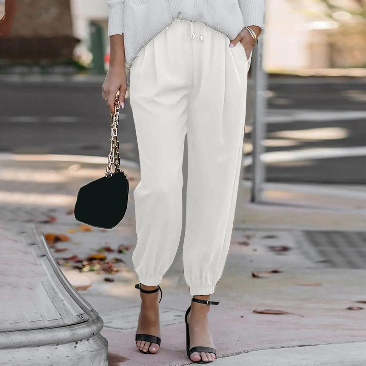 Linen Clothing for Women Linen Clothing Drawstring Elastic Trousers Comfy Straight Leg Tailored Linen Pants for Women