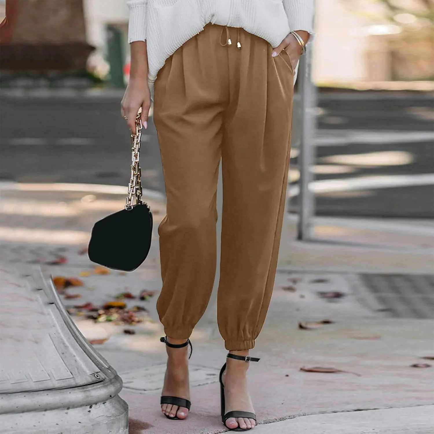 Linen Clothing for Women Linen Clothing Drawstring Elastic Trousers Comfy Straight Leg Tailored Linen Pants for Women