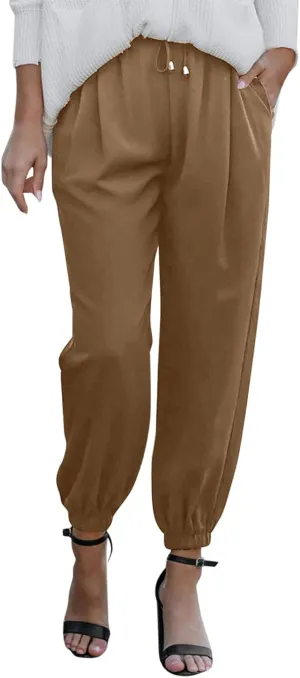 Linen Clothing for Women Linen Clothing Drawstring Elastic Trousers Comfy Straight Leg Tailored Linen Pants for Women