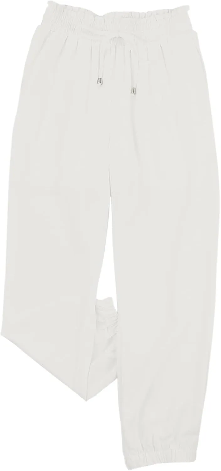 Linen Clothing for Women Linen Clothing Drawstring Elastic Trousers Comfy Straight Leg Tailored Linen Pants for Women