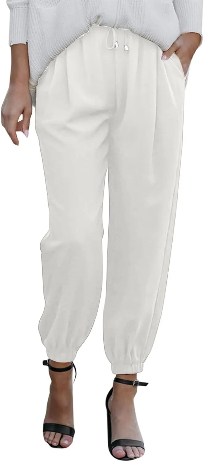 Linen Clothing for Women Linen Clothing Drawstring Elastic Trousers Comfy Straight Leg Tailored Linen Pants for Women
