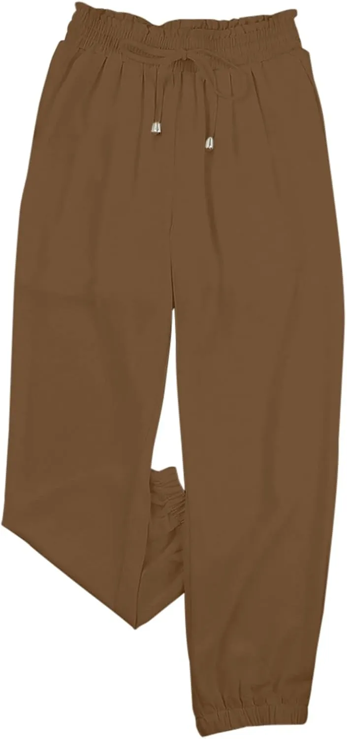 Linen Clothing for Women Linen Clothing Drawstring Elastic Trousers Comfy Straight Leg Tailored Linen Pants for Women