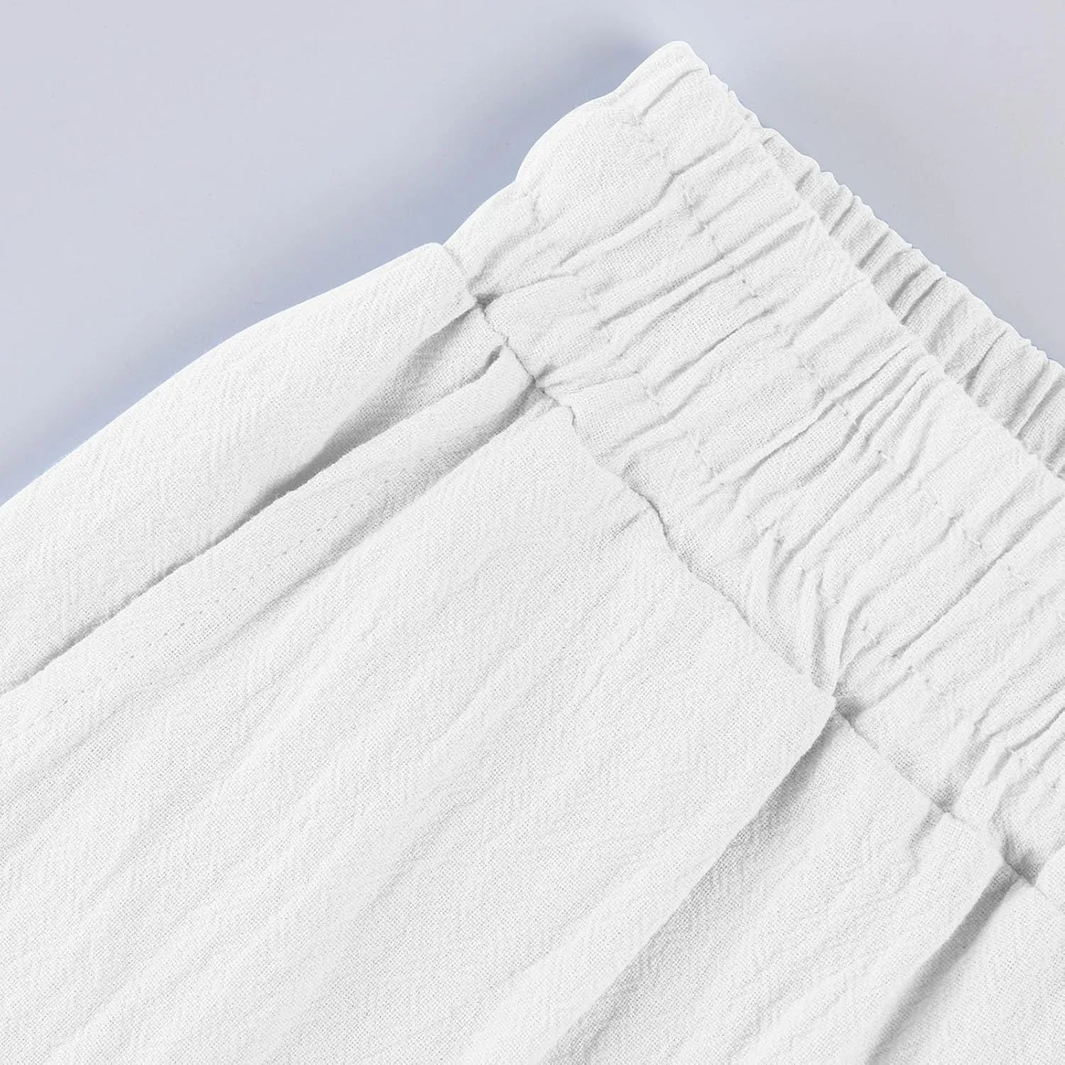 Linen Pants Women Comfy Elastic Waist Drawstring Cotton Pants Lightweight Tapered Lounge Vacation Beach Pants