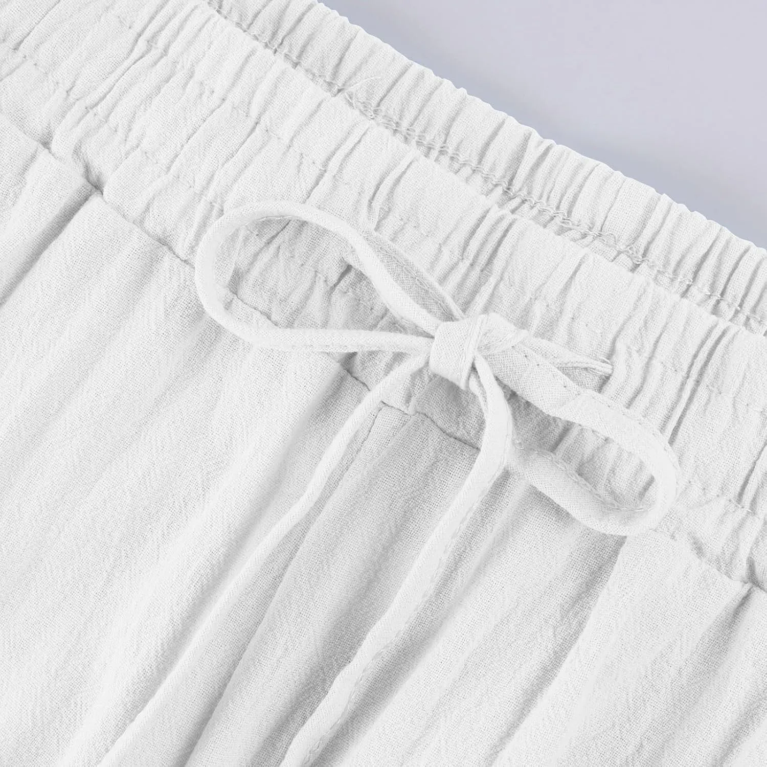 Linen Pants Women Comfy Elastic Waist Drawstring Cotton Pants Lightweight Tapered Lounge Vacation Beach Pants