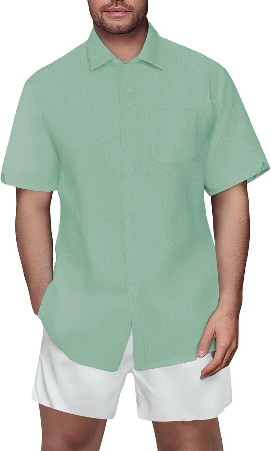 Linen Shirts for Men Slim Fit Short Sleeve Button Down Dress Shirts Wrinkle Free Casual Vacation Beach Summer Tops