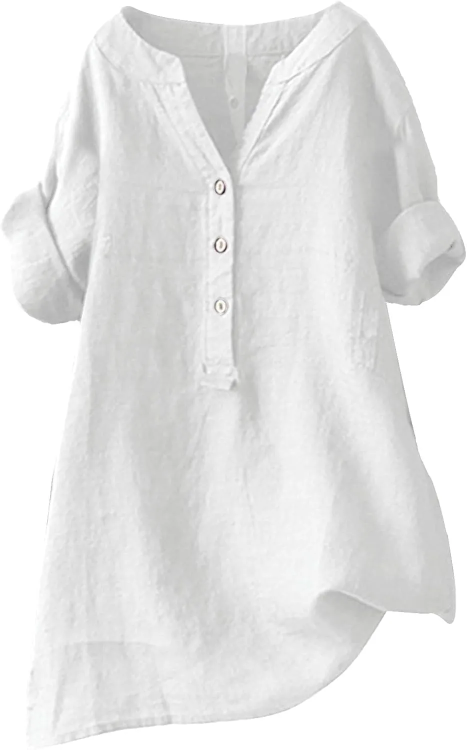 Linen Shirts for Women Button Down V Neck Boho Tees Short Sleeve Loose Fit Beach Tops Plus Size Casual Work Blouses
