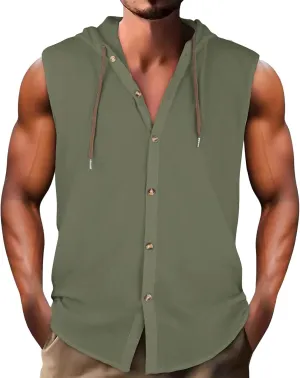 Linen Sleeveless Hoodies Mens Quick Dry Breathable Summer Beach Tops Casual Loose Fit Tees UV UPF 50  Sun Shirts 2025
