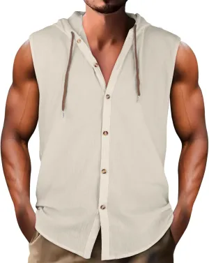 Linen Sleeveless Hoodies Mens Quick Dry Breathable Summer Beach Tops Casual Loose Fit Tees UV UPF 50  Sun Shirts 2025