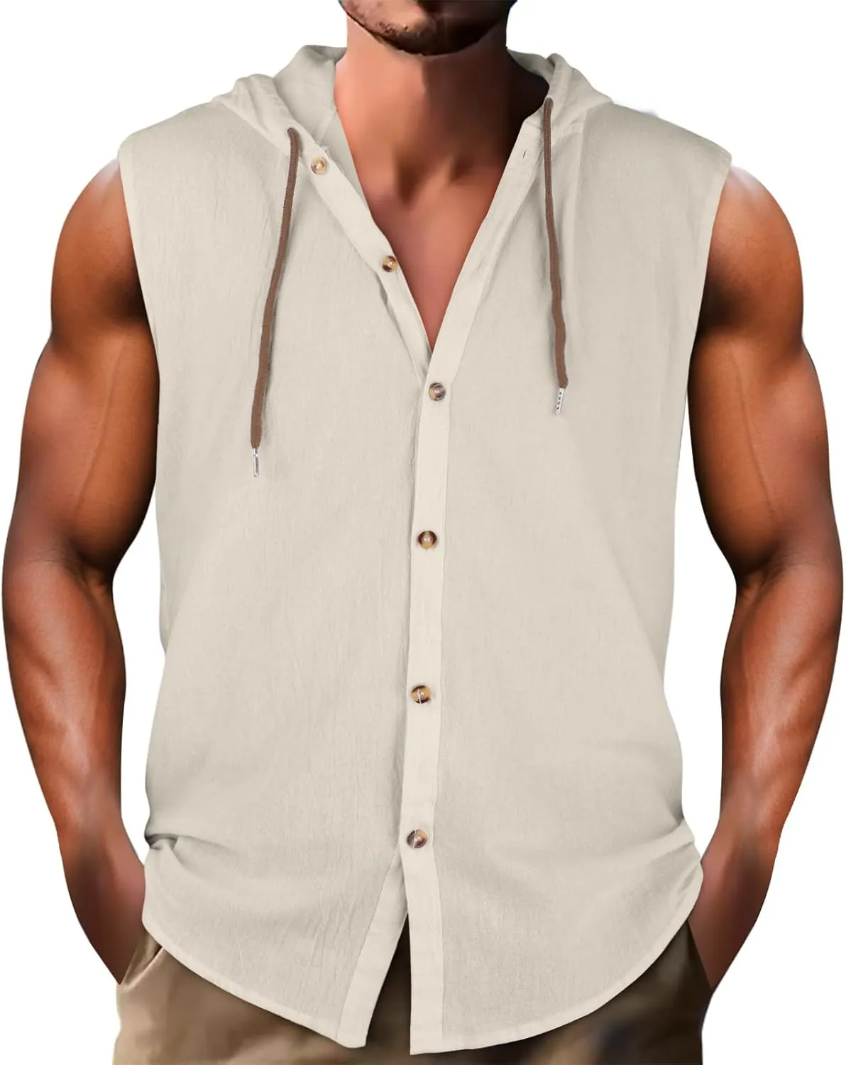 Linen Sleeveless Hoodies Mens Quick Dry Breathable Summer Beach Tops Casual Loose Fit Tees UV UPF 50  Sun Shirts 2025