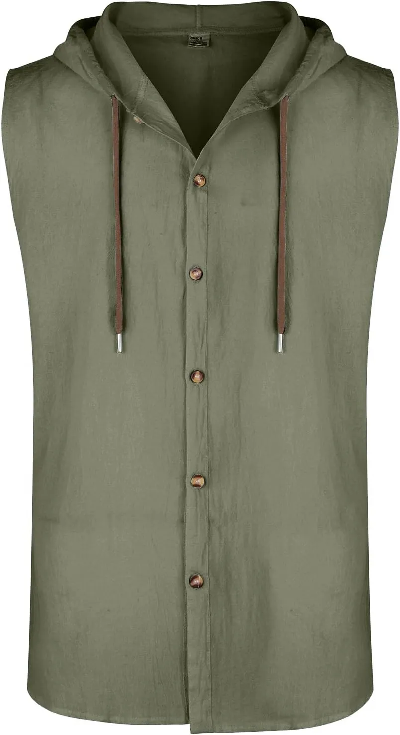 Linen Sleeveless Hoodies Mens Quick Dry Breathable Summer Beach Tops Casual Loose Fit Tees UV UPF 50  Sun Shirts 2025