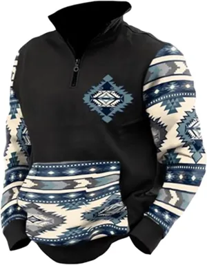 LOAIHA Men's Western Fleece Jacket Cowboy Bull Head Print Pullover 1/4 Zip Stand Collar Long Sleeve Country Sweatshirts