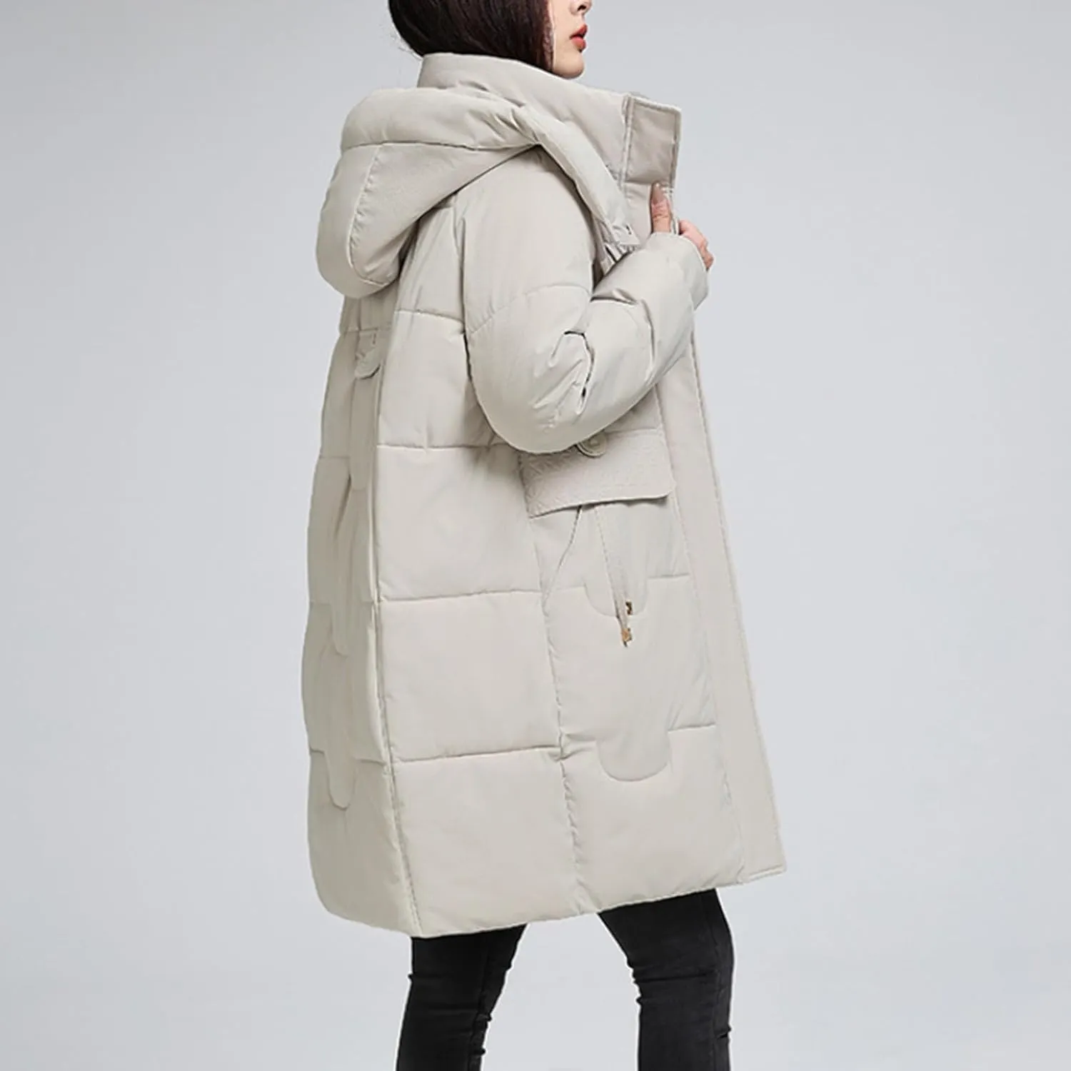 Long Puffer Jacket Womens with Hood Warm Thickened Parka Coat Winter Puffer Jackets for Women 2024 with Pockets