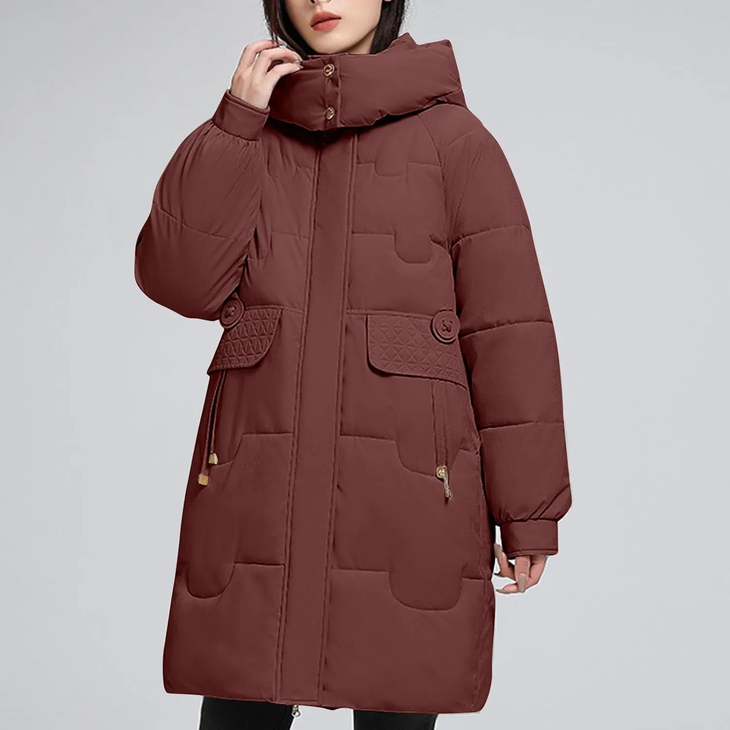 Long Puffer Jacket Womens with Hood Warm Thickened Parka Coat Winter Puffer Jackets for Women 2024 with Pockets