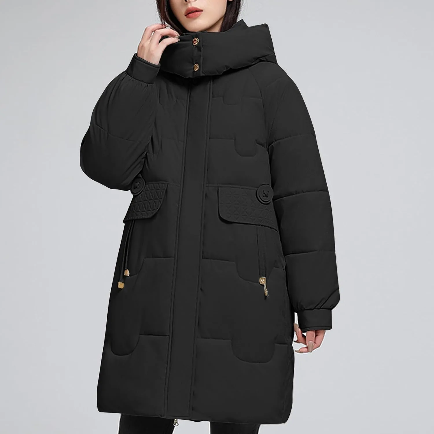 Long Puffer Jacket Womens with Hood Warm Thickened Parka Coat Winter Puffer Jackets for Women 2024 with Pockets