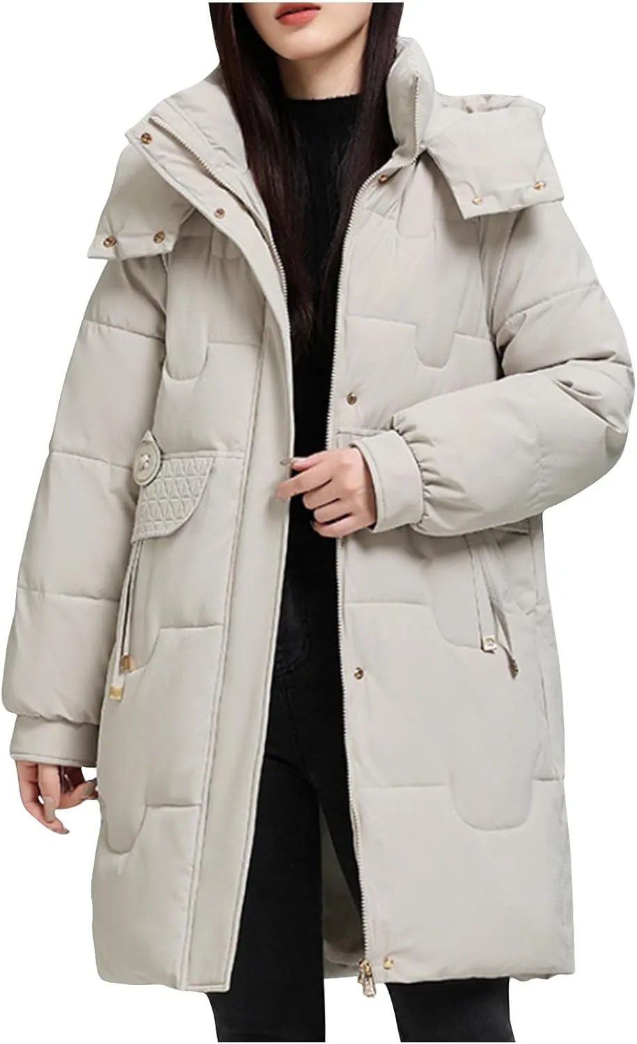 Long Puffer Jacket Womens with Hood Warm Thickened Parka Coat Winter Puffer Jackets for Women 2024 with Pockets