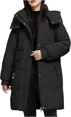 Long Puffer Jacket Womens with Hood Warm Thickened Parka Coat Winter Puffer Jackets for Women 2024 with Pockets