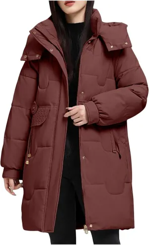 Long Puffer Jacket Womens with Hood Warm Thickened Parka Coat Winter Puffer Jackets for Women 2024 with Pockets