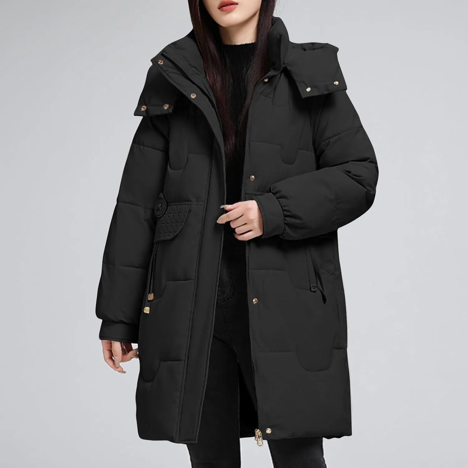 Long Puffer Jacket Womens with Hood Warm Thickened Parka Coat Winter Puffer Jackets for Women 2024 with Pockets