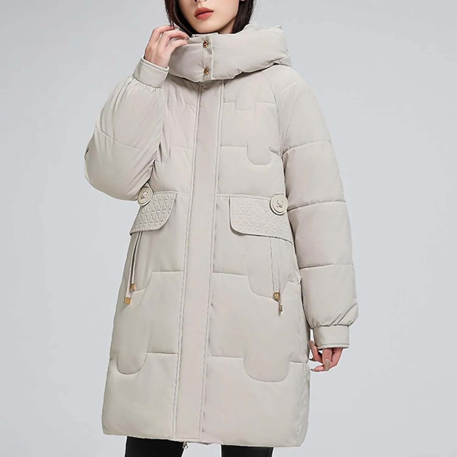 Long Puffer Jacket Womens with Hood Warm Thickened Parka Coat Winter Puffer Jackets for Women 2024 with Pockets