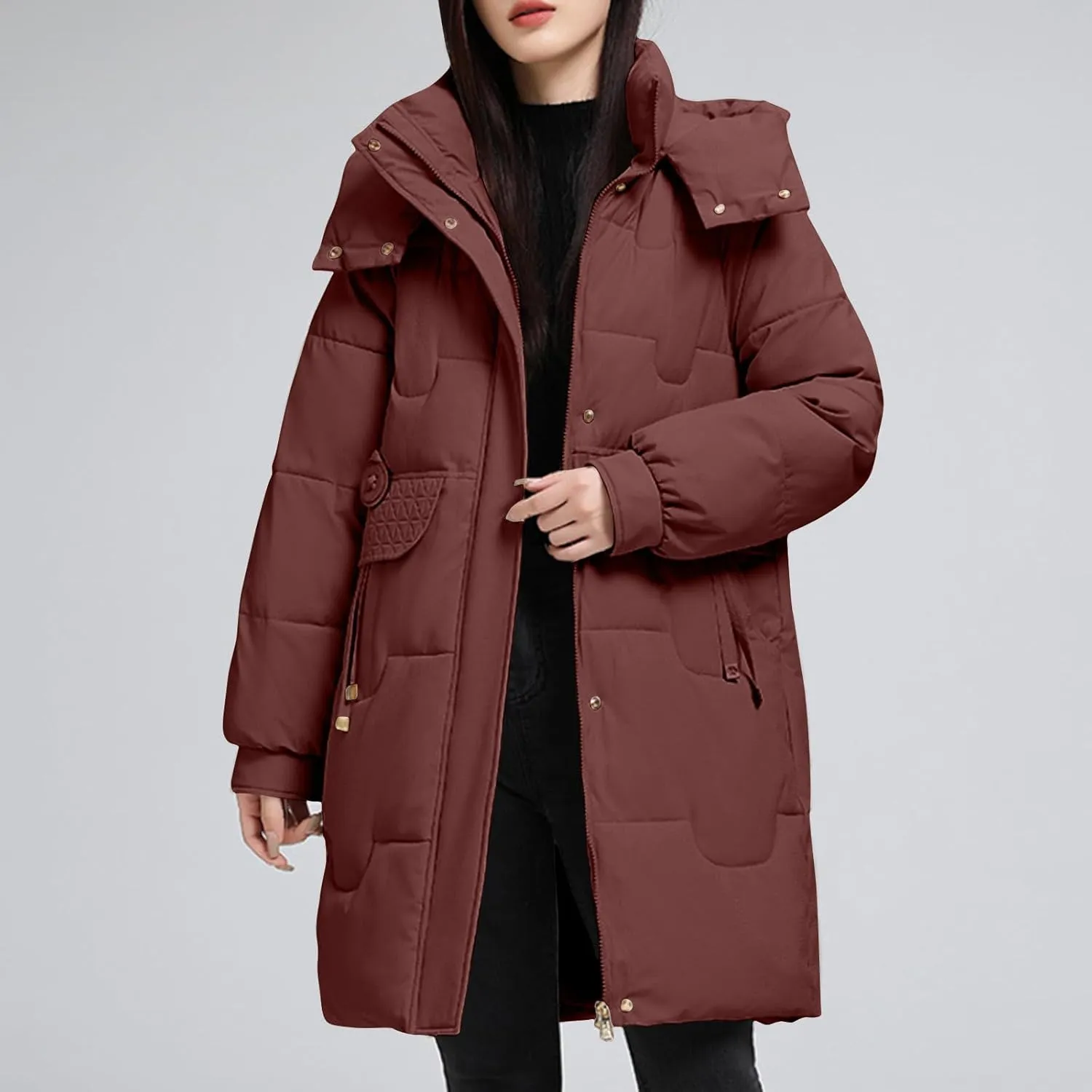 Long Puffer Jacket Womens with Hood Warm Thickened Parka Coat Winter Puffer Jackets for Women 2024 with Pockets