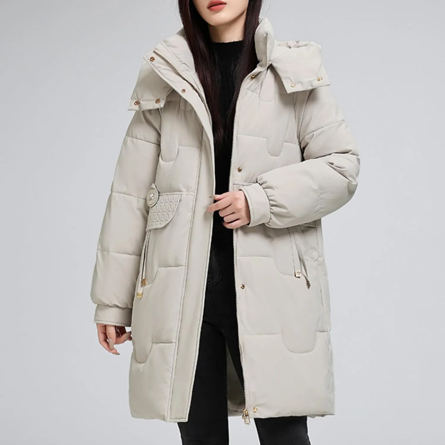 Long Puffer Jacket Womens with Hood Warm Thickened Parka Coat Winter Puffer Jackets for Women 2024 with Pockets