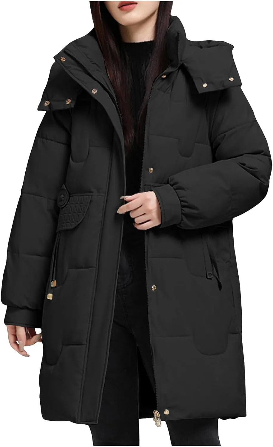 Long Puffer Jacket Womens with Hood Warm Thickened Parka Coat Winter Puffer Jackets for Women 2024 with Pockets