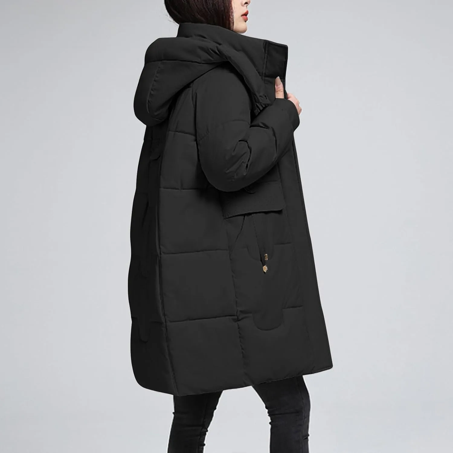 Long Puffer Jacket Womens with Hood Warm Thickened Parka Coat Winter Puffer Jackets for Women 2024 with Pockets