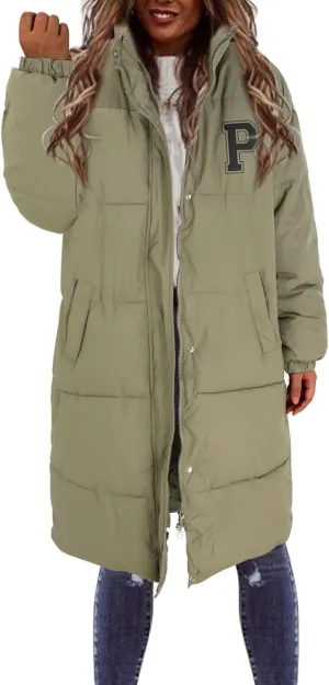 Long Puffer Jacket Womens with Hood Winter Down Jacket Casual Snow Parka Coat for Women