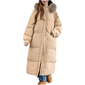 Long Winter Thicken Coats For Women Plus Size Down Jackets Full Length Quilted Puffer Overcoats With Faux Fur Hood