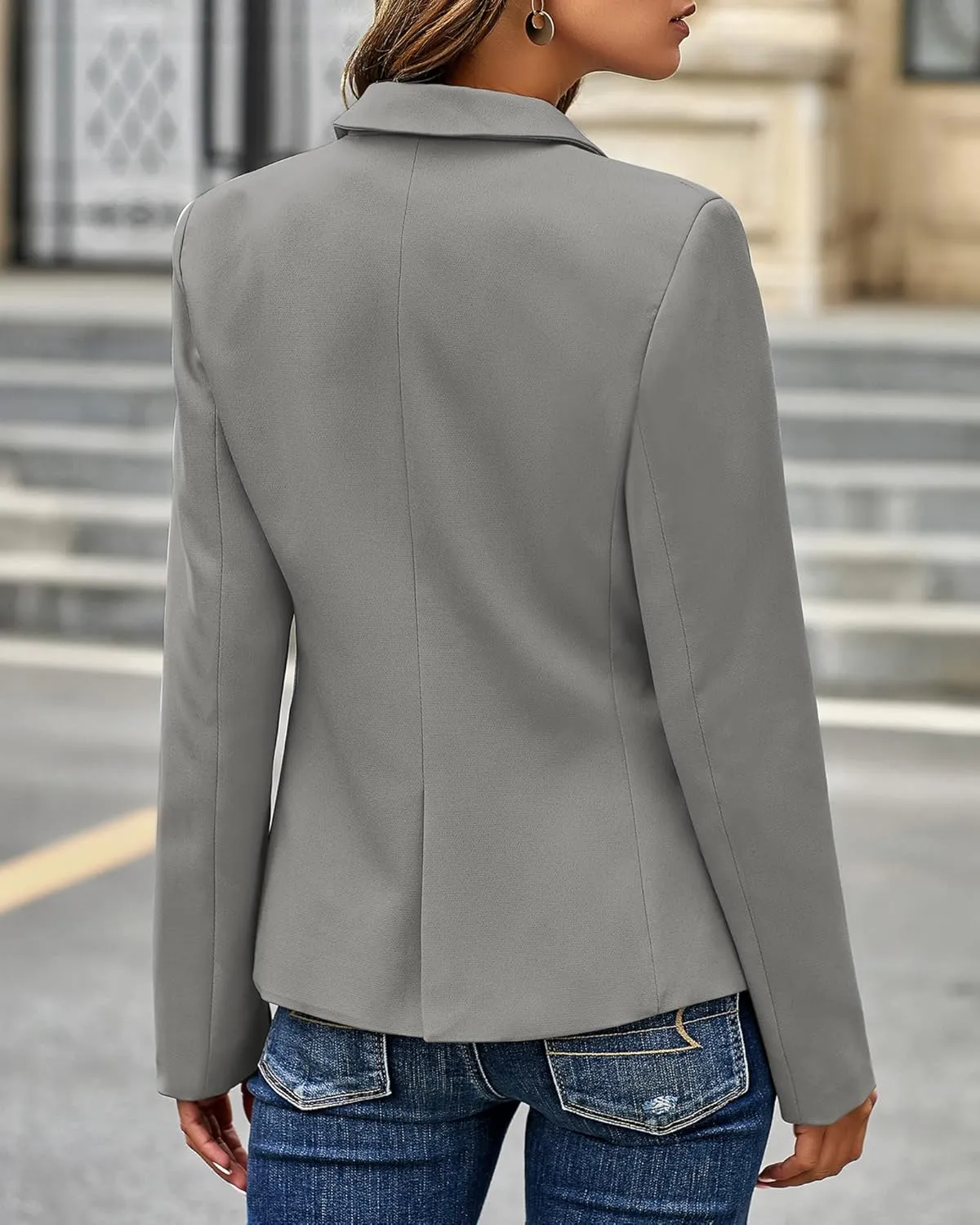 LookbookStore Womens Notched Lapel Pockets Button Work Office Blazer Jacket Suit