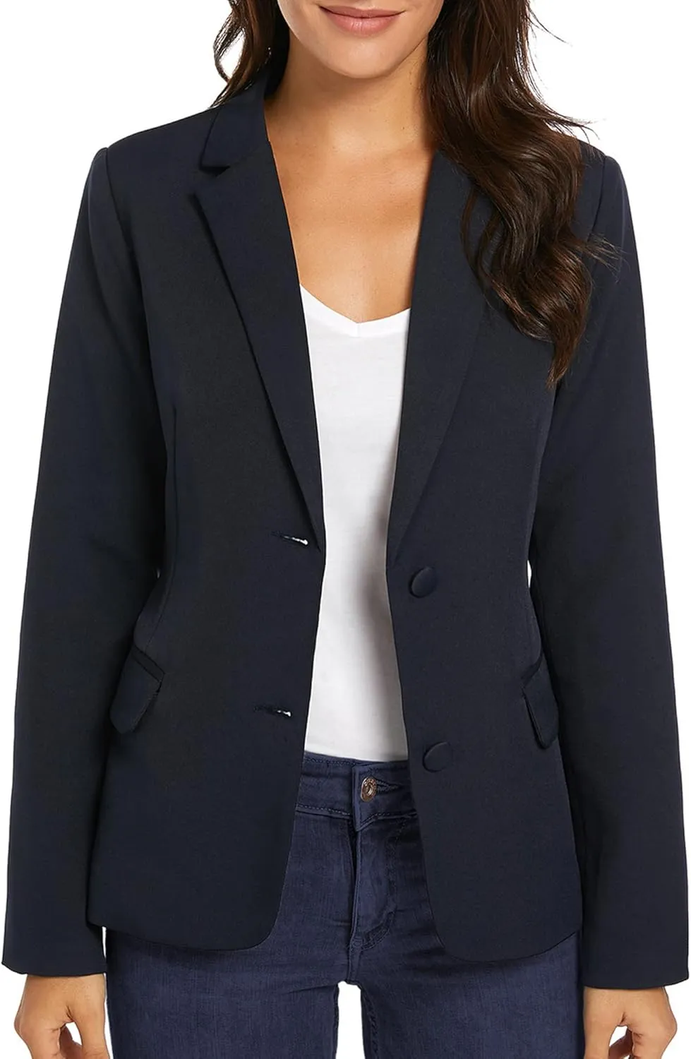 LookbookStore Womens Notched Lapel Pockets Button Work Office Blazer Jacket Suit